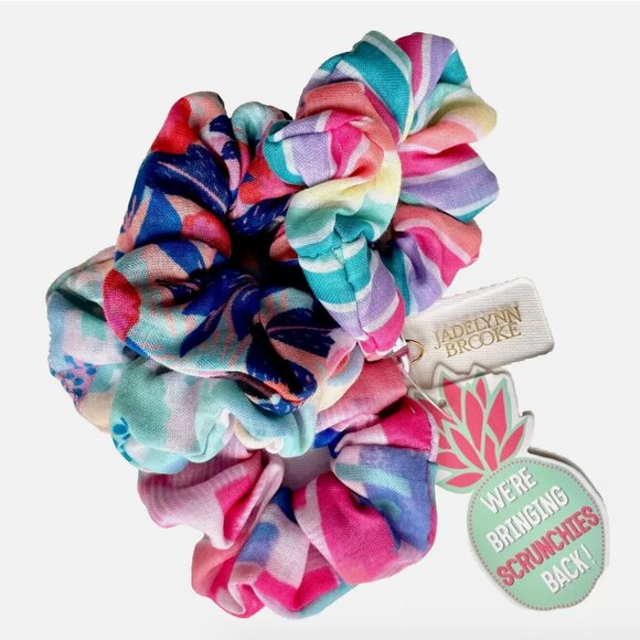 NWT! NEW! 4 JADELYNN BROOKE 3 HAPPY HOOLIGANS SCRUNCHIES PACK RAINBOW HAIR TIES - Picture 5 of 11